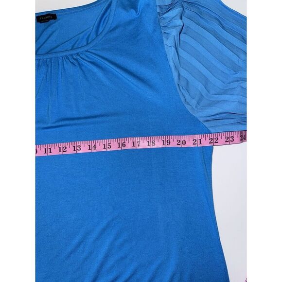 Talbots Pleated Puff Sleeve Knit Top Crew Neck Blue Soft Classic Balloon Size XL - Picture 11 of 15